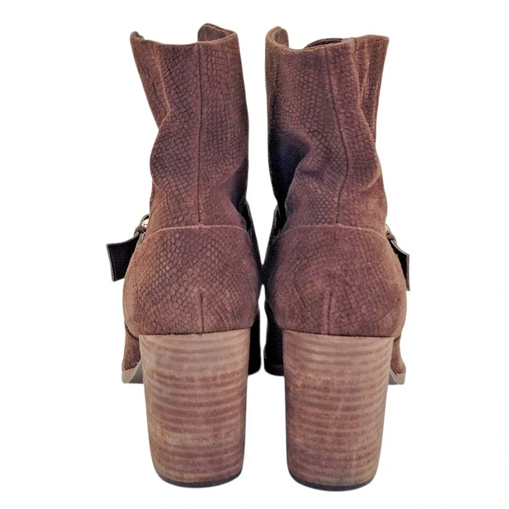 Isola‎ Lavoy Bootie Women's Brown Suede Block Heel Buckle Slip On Shoes Size 10M